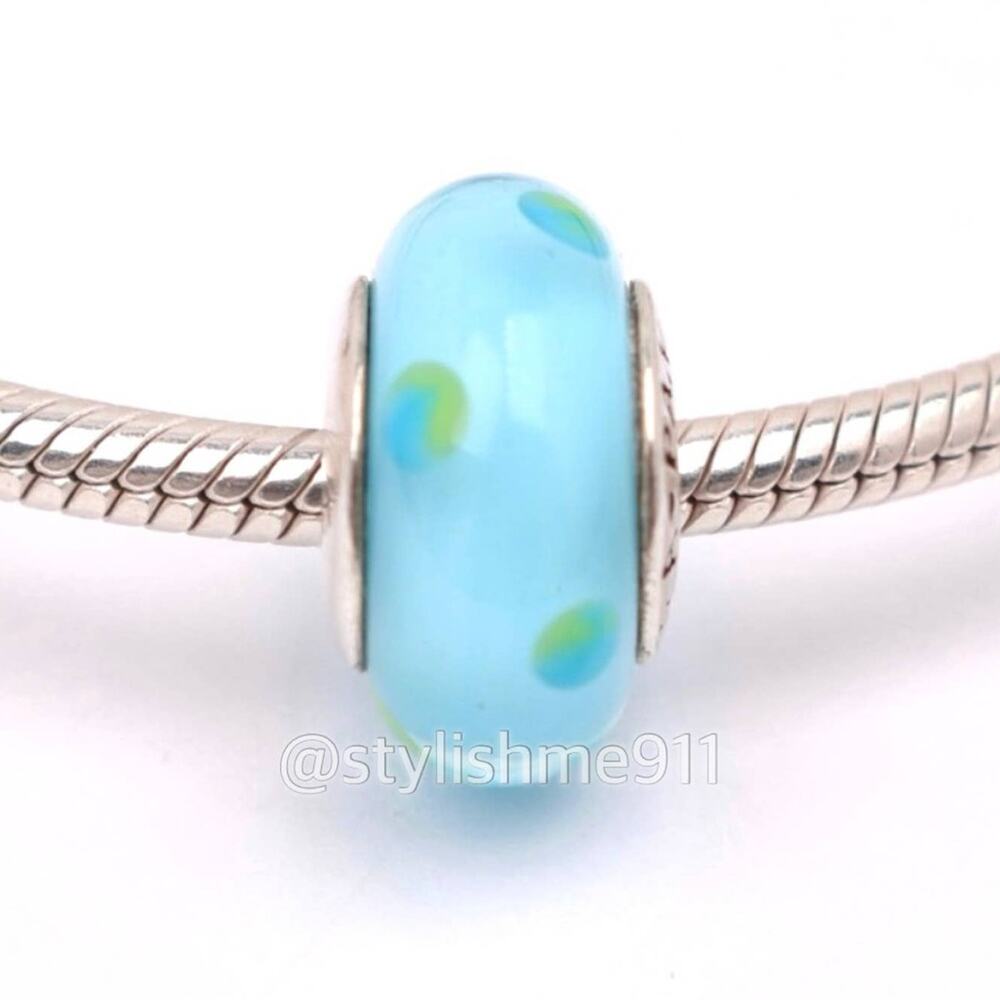 Authentic PANDORA Blue/ Green Polka Dots Glass Murano